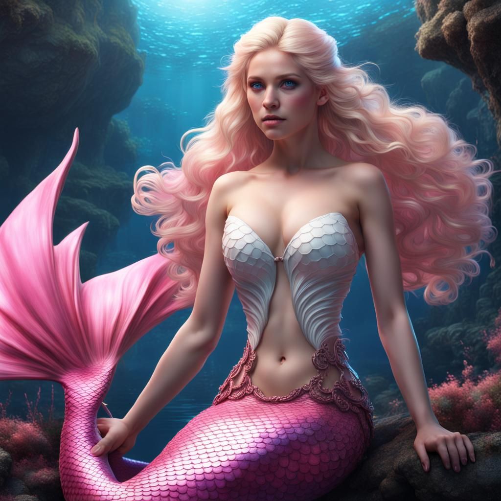 Fantasy Mermaid with Pink Tail in Detailed Digital Art