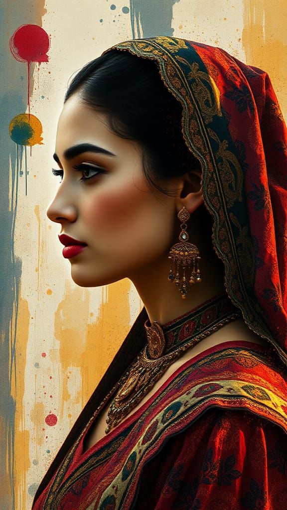 Portrait of Middle Eastern Woman in Abstract Expressionism S...