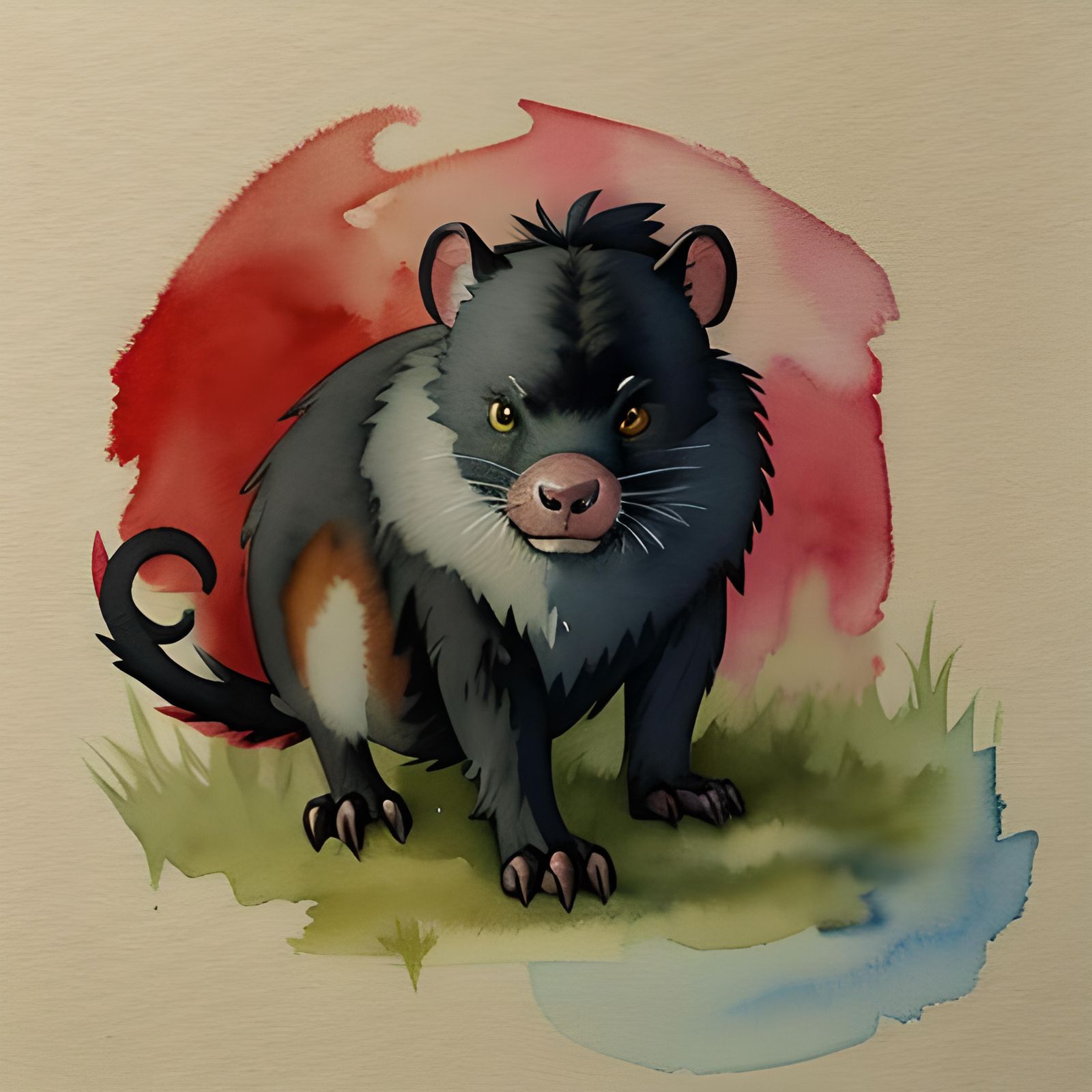 Ornamental Watercolor Tasmanian Devil Painting