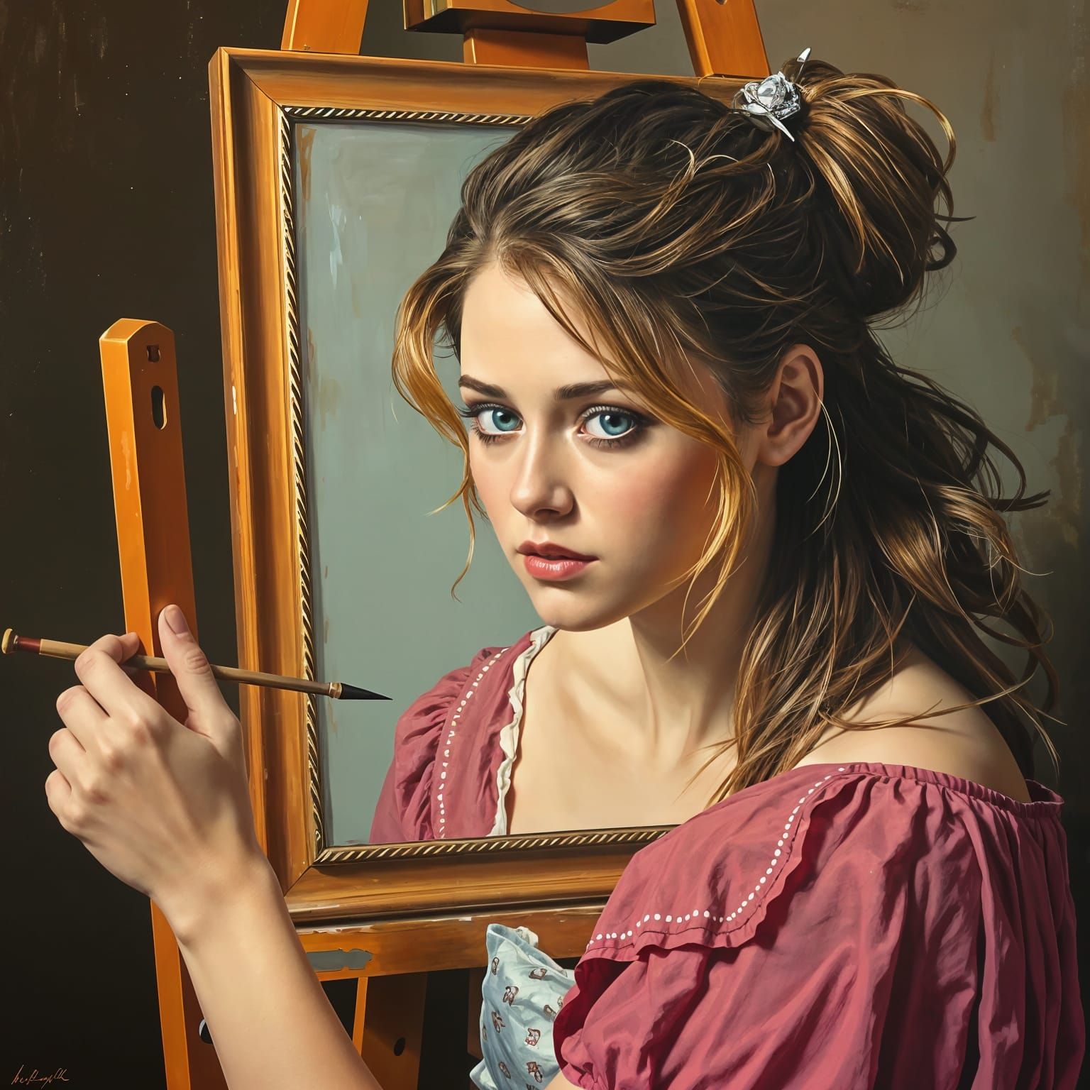 Recursive Oil Painting of Woman's Self-Portrait