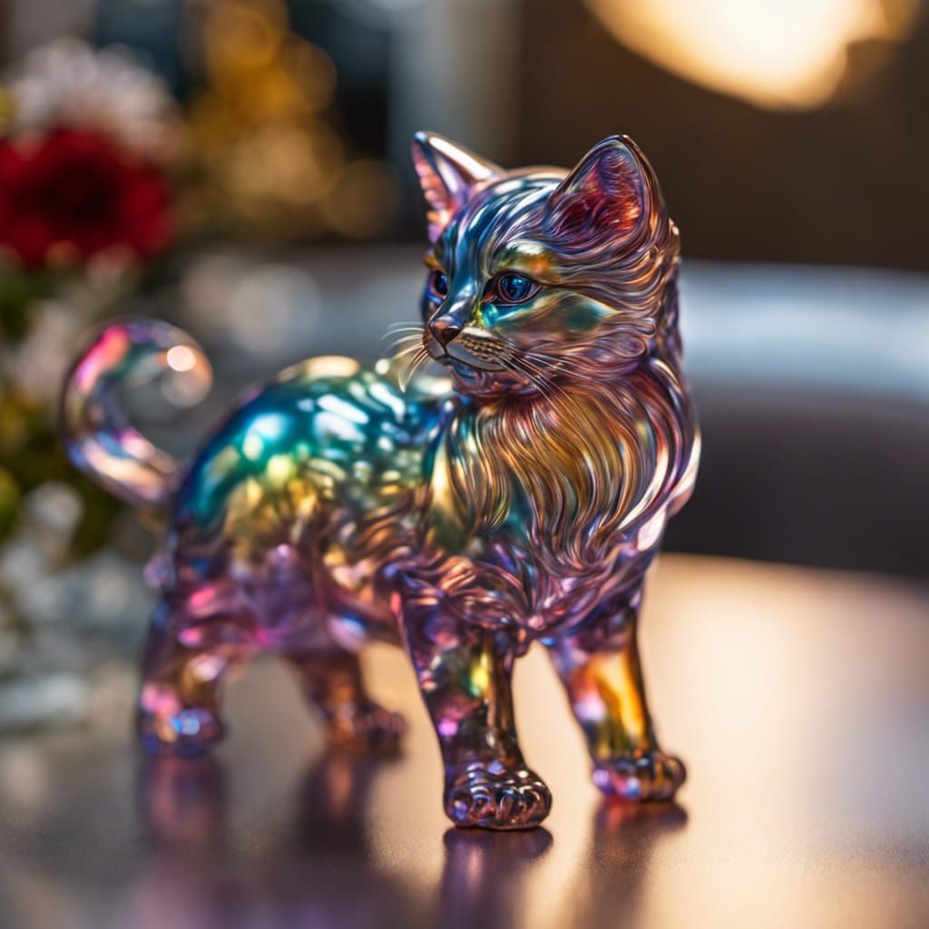 Iridescent Victorian Blown Glass Kitten