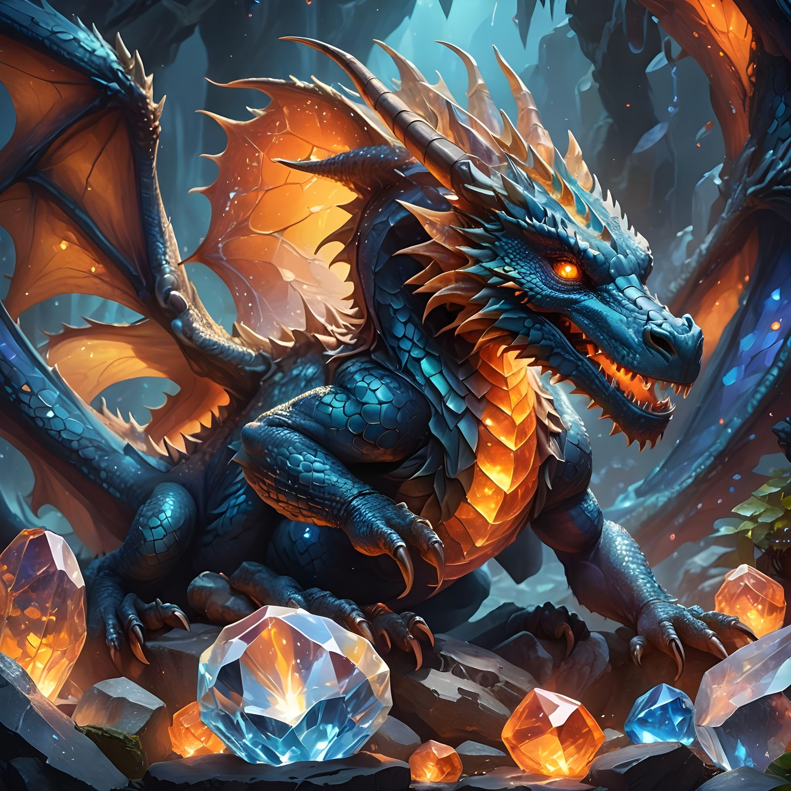 Dragon Curled Around Crystal: Fantasy Concept Art