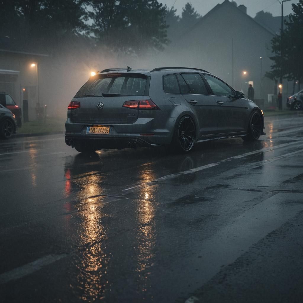 VW Golf 7R Drifting at Rainy Car Show