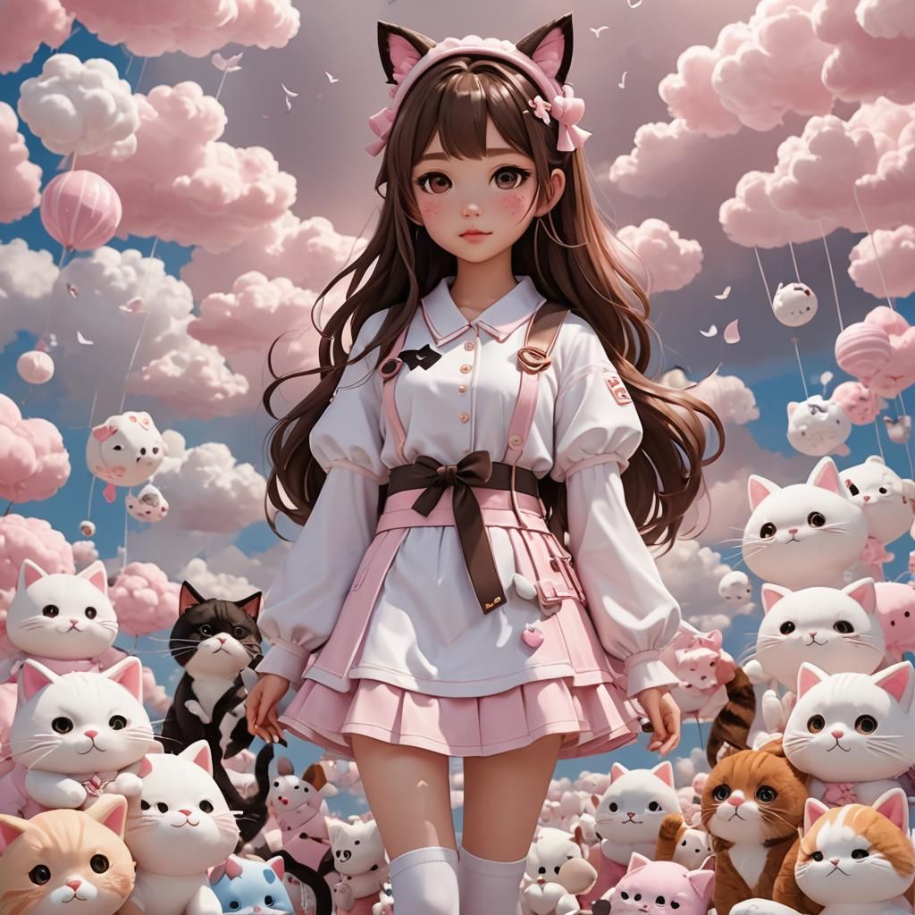 Cute Korean Girl in Kawaii Outfit: 3D Anime Art