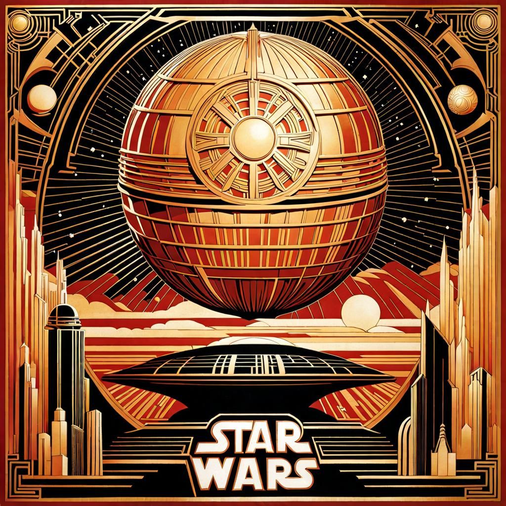 Death Star Attacks Alderaan in Art Deco Style