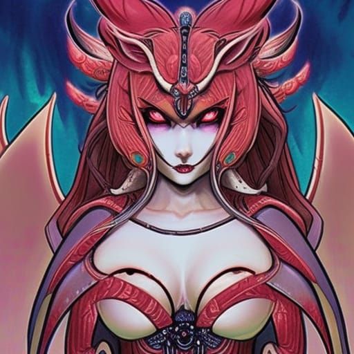 Sinister Kitsune Goddess in Dark Fantasy Style