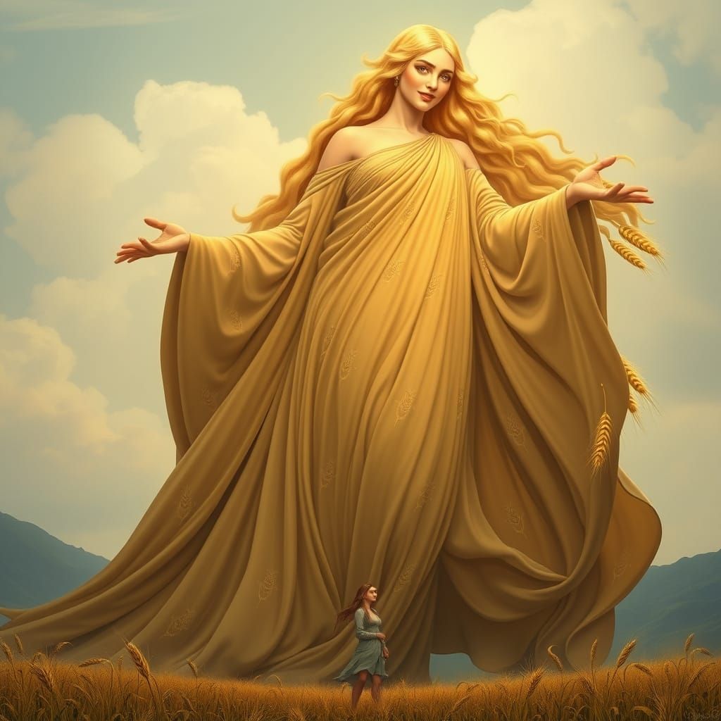 Ethereal Goddess Radiates Gentle Kindness in Earthy Tones