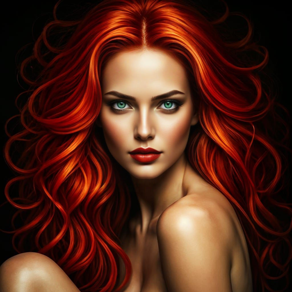 Divine Redhead Goddess Emerge from Darkness