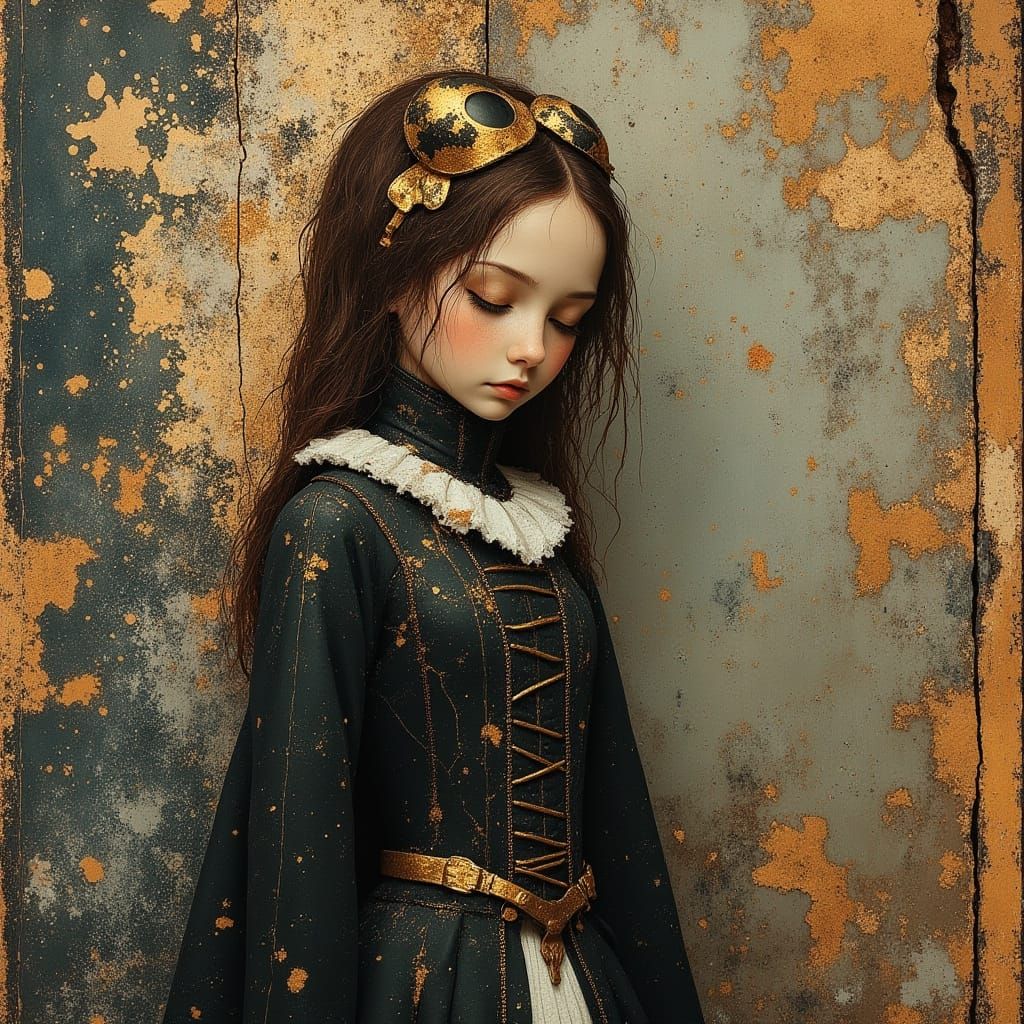 Steampunk Girl in Gritty, Foreboding Scene