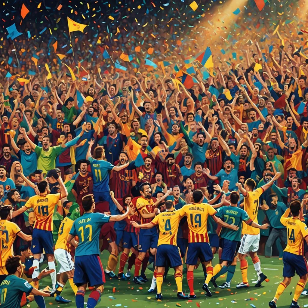 Barcelona Triumphs: A Surreal Sports Oil Painting