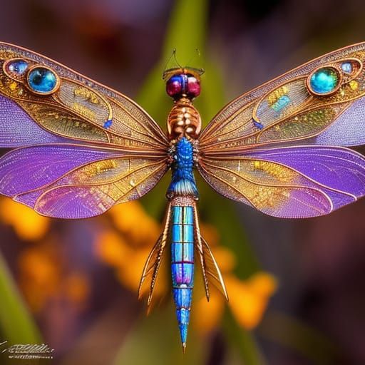 Filigree Dragonfly in Stained Glass Style