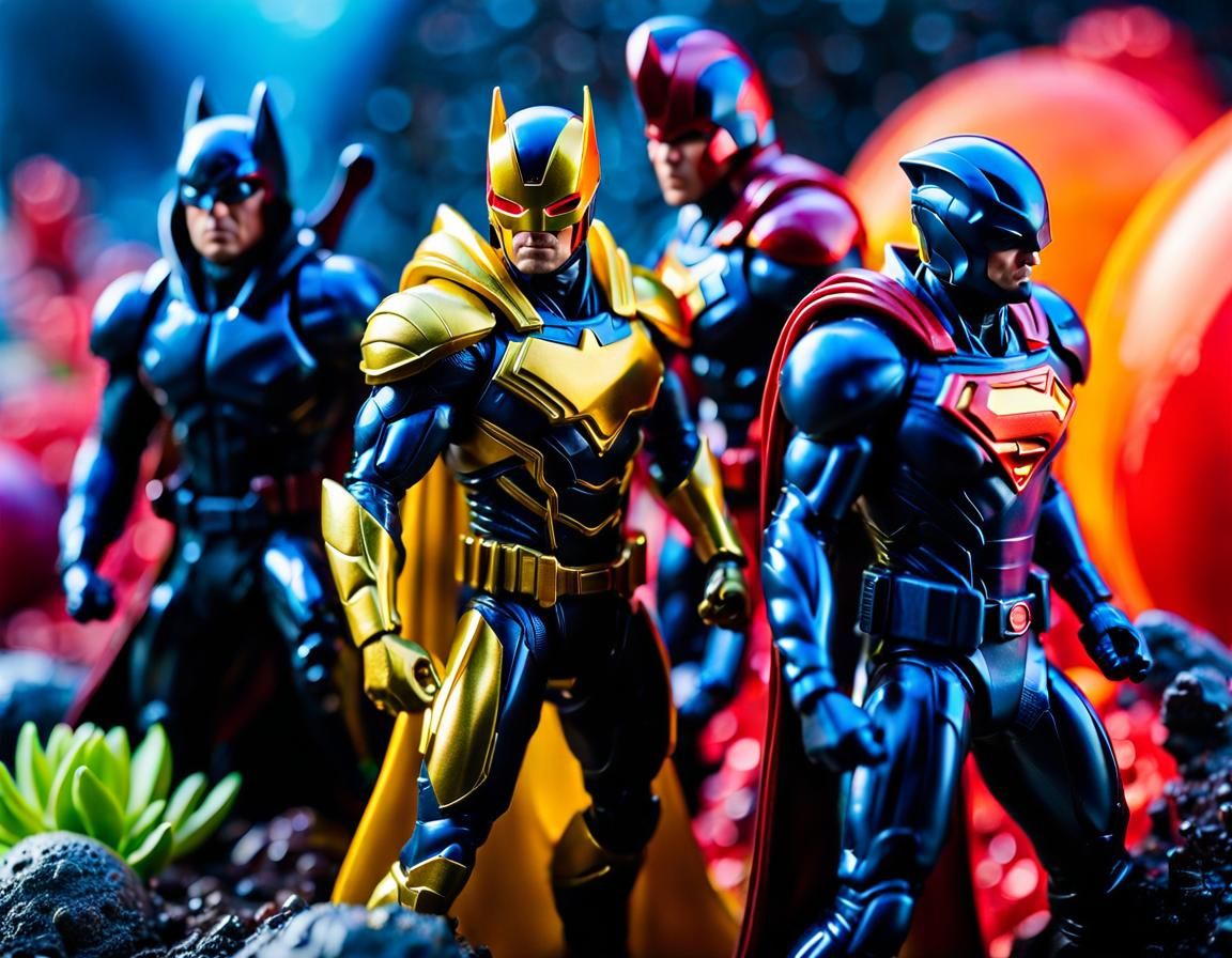 Superhero Action Figures Battle on Alien World
