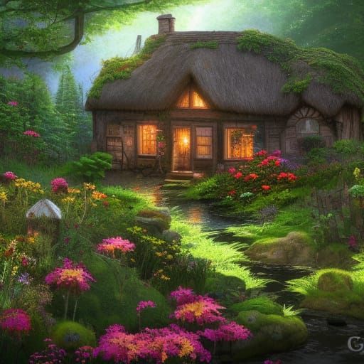 Enchanted Cottagecore Fairy House in Lush Garden