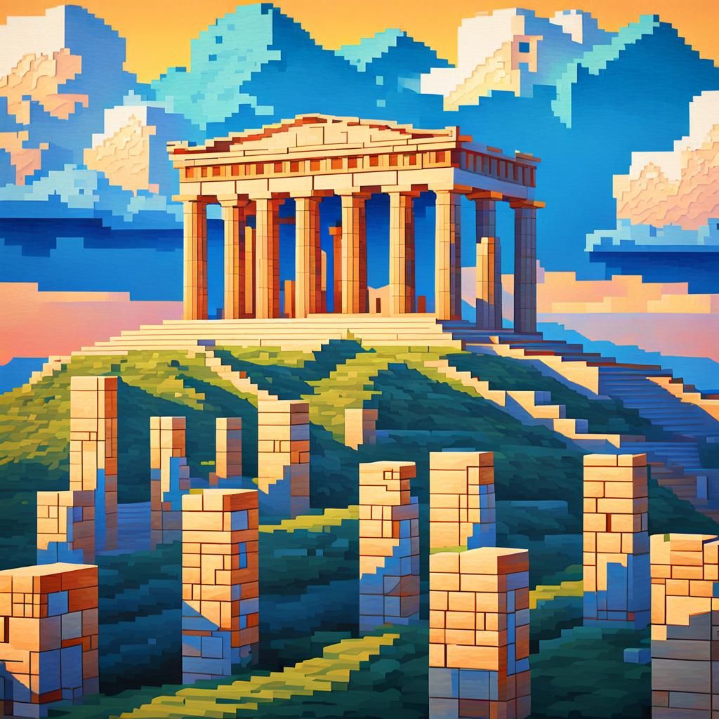 8-Bit Pixel Art of Ancient Greek Temple