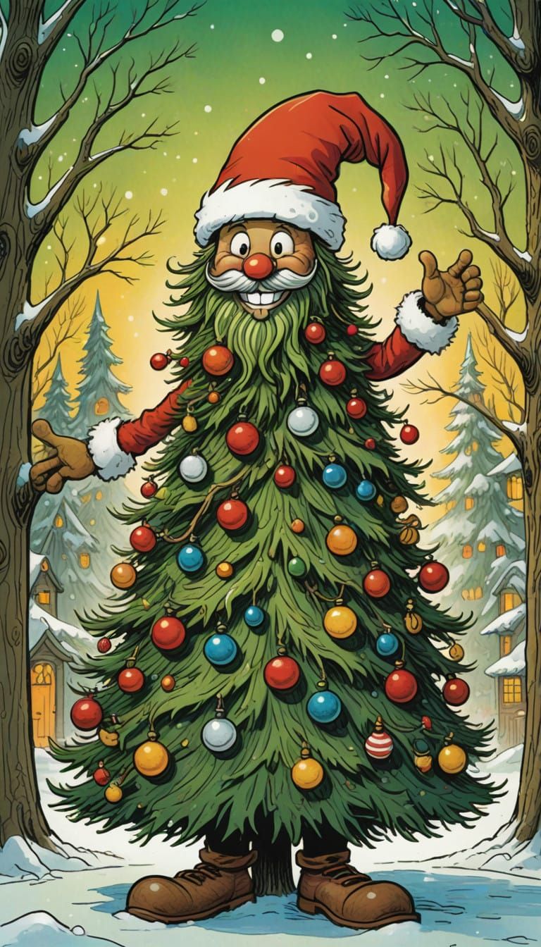 Whimsical Christmas Tree Smiles with Joyful Laughter