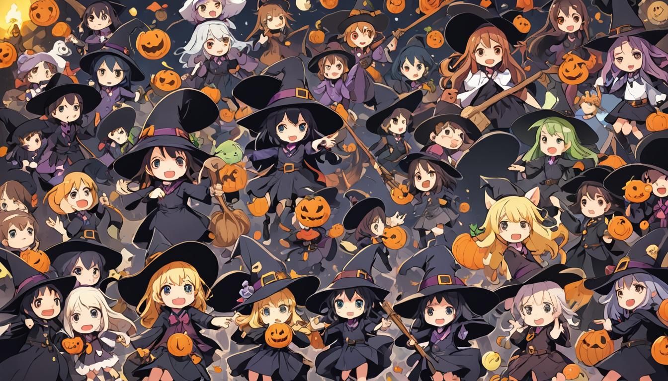 Cute Cartoon Witch's Epic Entrance in Anime Style