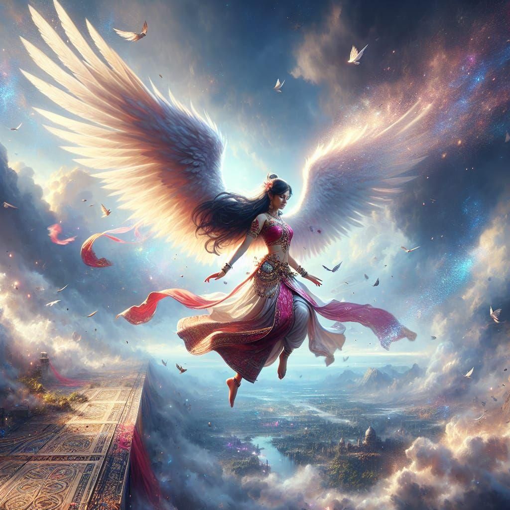 Ethereal South Asian Angel Descends from Heaven