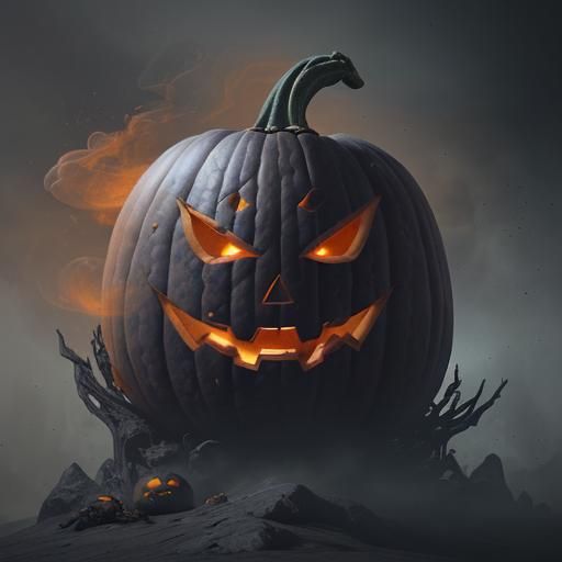 Smoky Halloween Pumpkin, Detailed Digital Painting