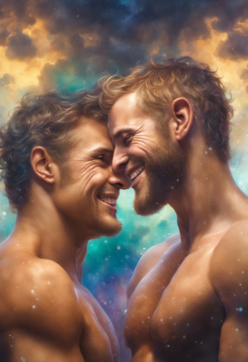 Gay Men Smiling: Ethereal Digital Matte Painting