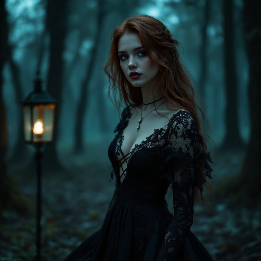 Ethereal Twilight Goddess in a Misty Forest