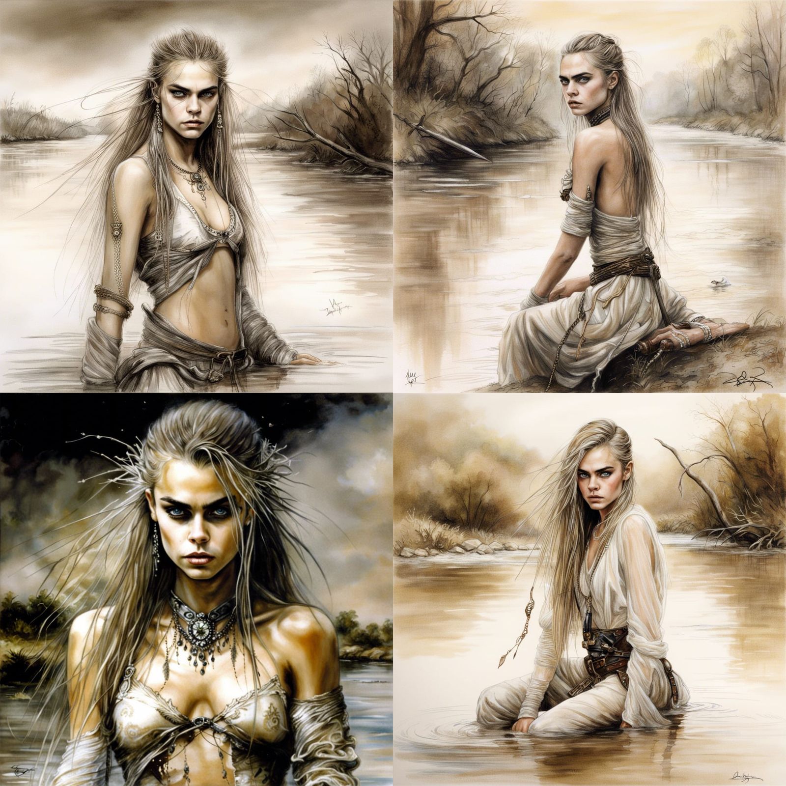 Cara Delevingne River Portrait in Luis Royo Style