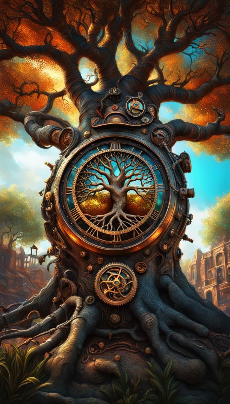 Steampunk Tree of Life: Hyperrealistic Heart Engine
