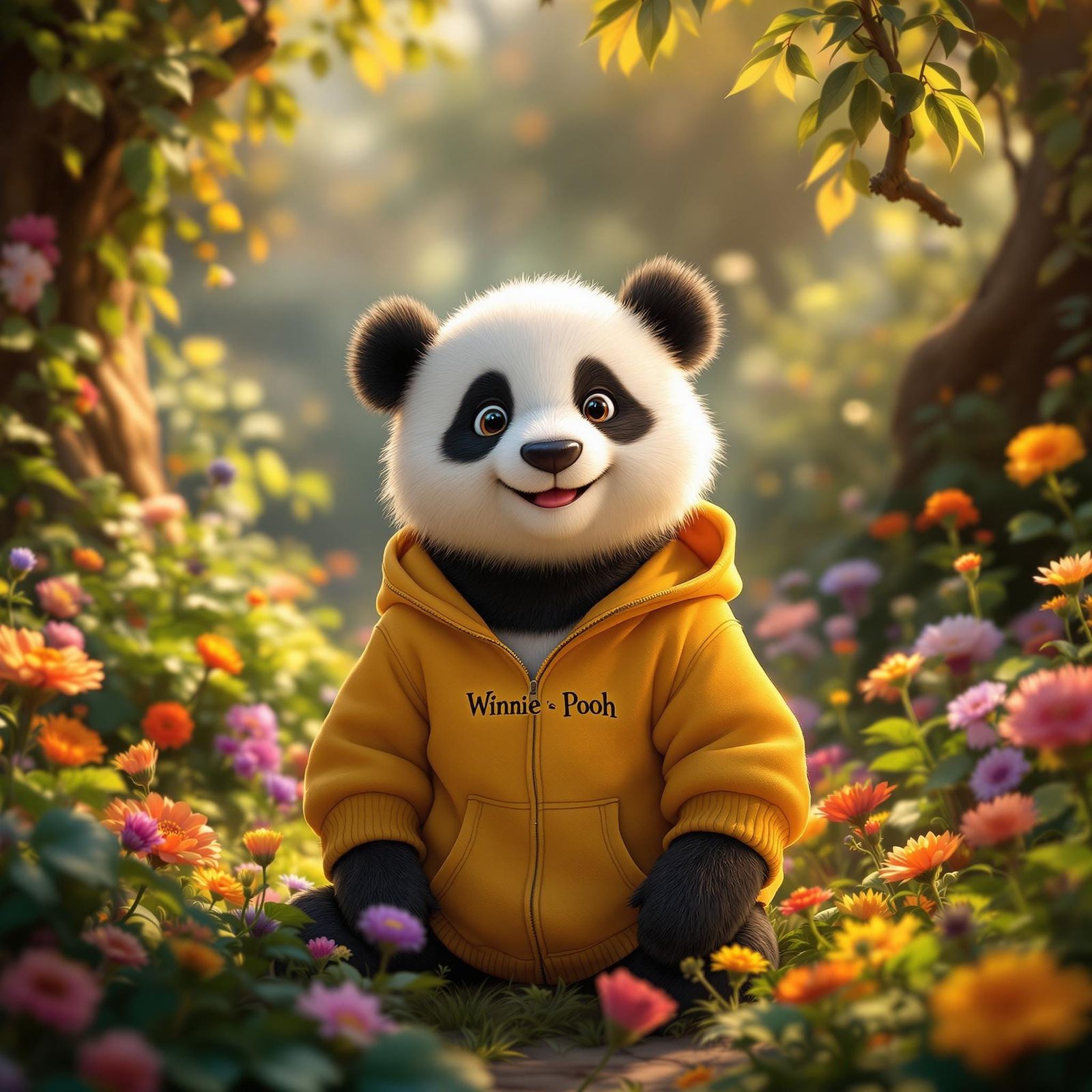 Panda Cub in Winnie the Pooh Jacket