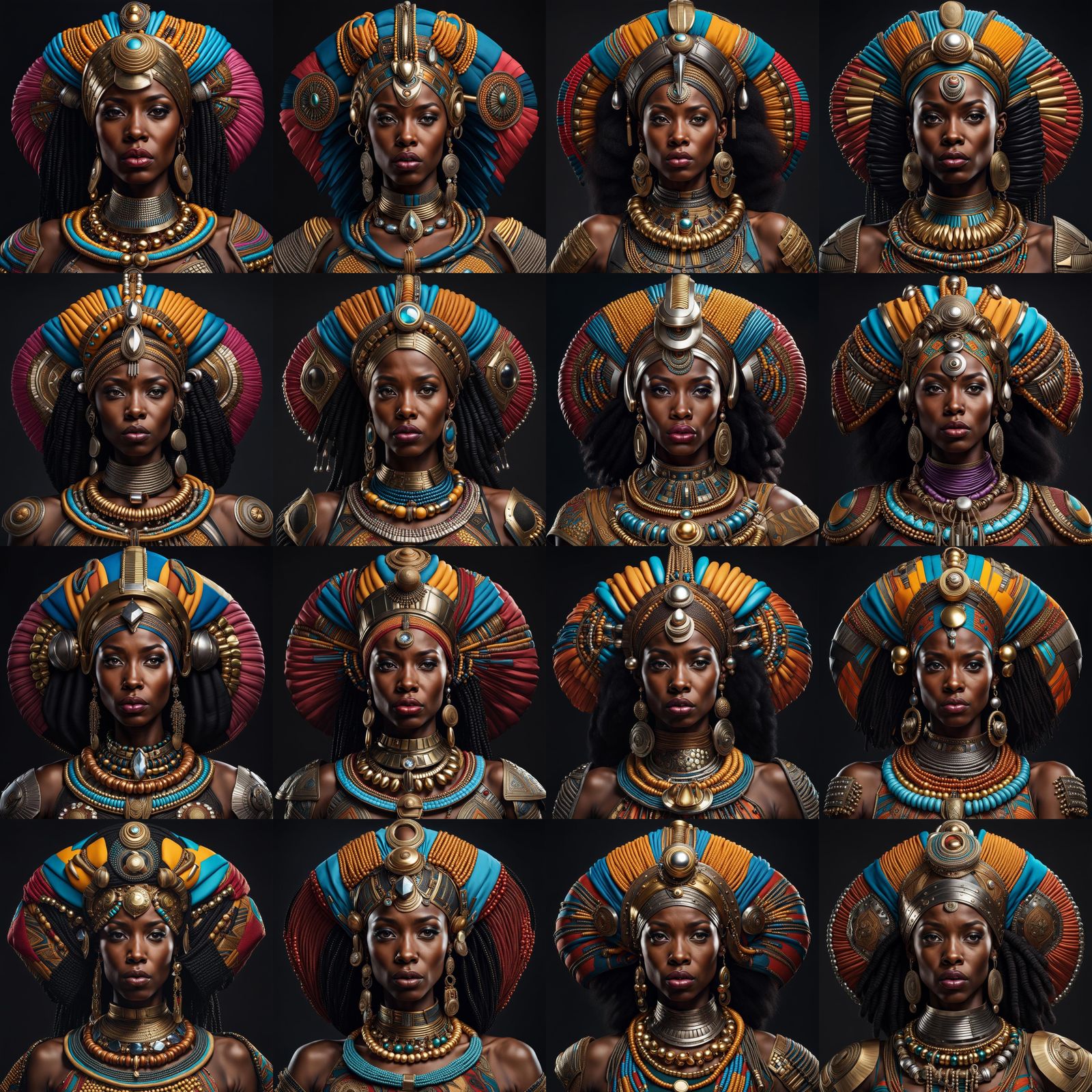Nubian Woman Portrait with Futuristic African Armor