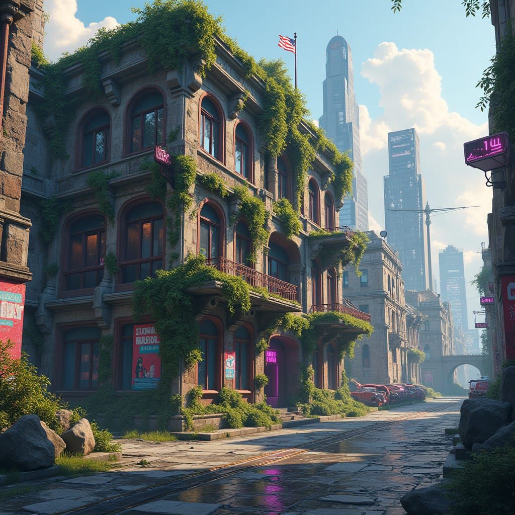 Surreal Museum of Cutting Edge Technology in Cyberpunk Citys...