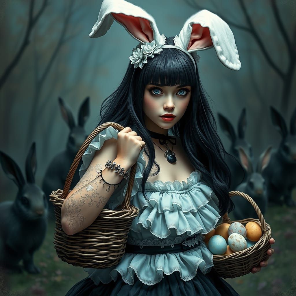 Gothic Easter Bunny Cosplay Portrait, Hyperrealistic Art
