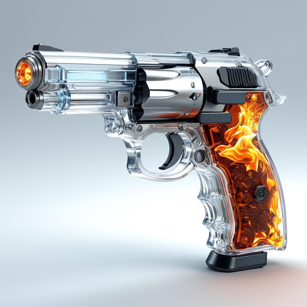 Fiery Ice Handgun: Transparent Glass 3D Art