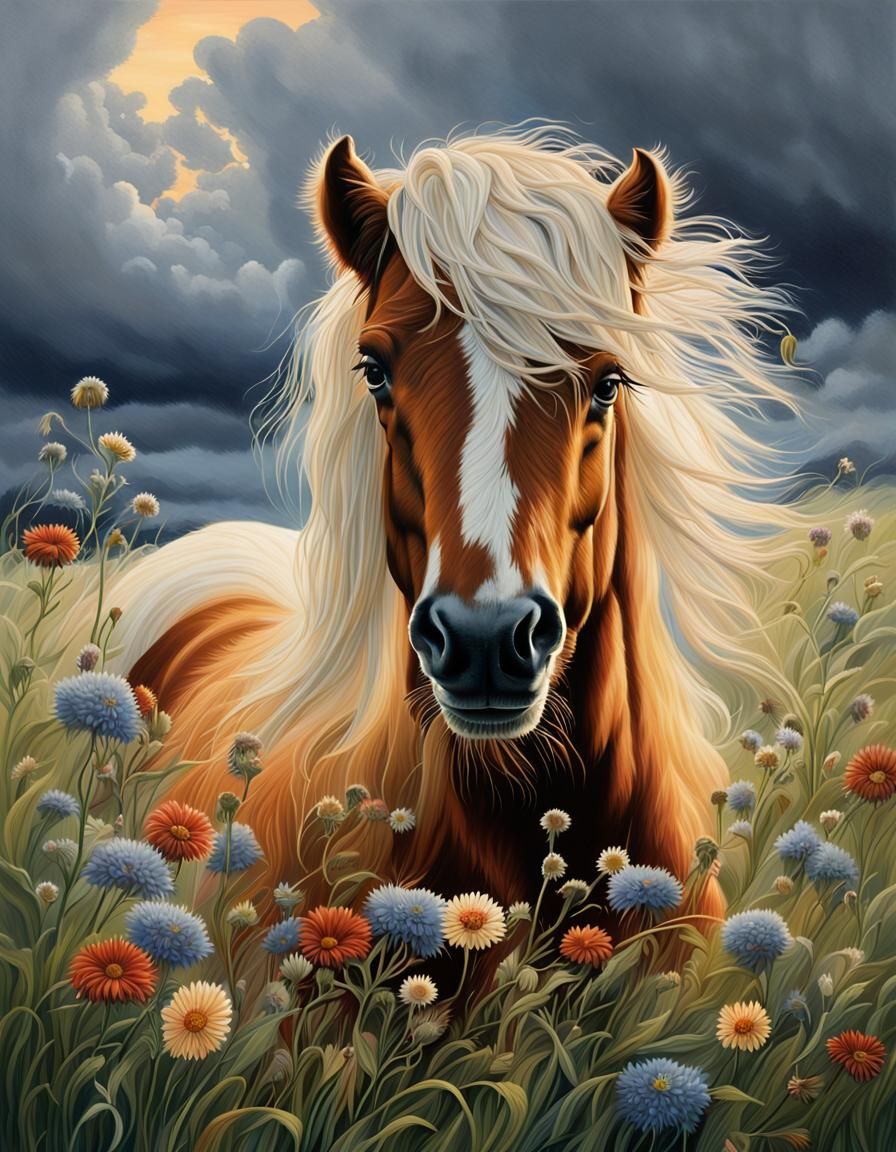 Shetland Pony Portrait in Vargas Style
