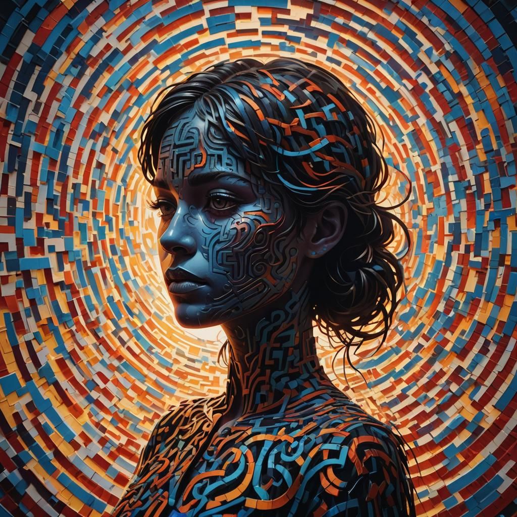 Labyrinth Woman Silhouette in Splash Art Style