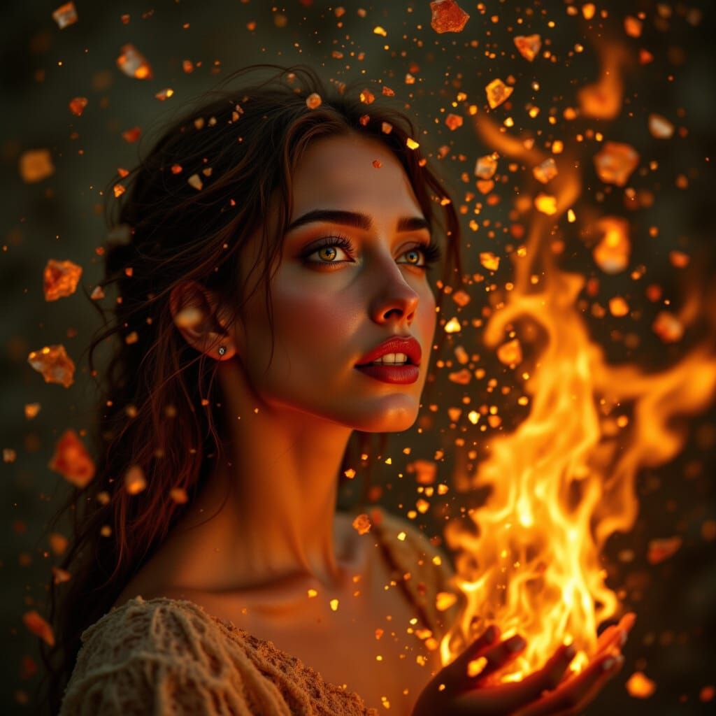Portrait of a Beautiful Woman with Floating Embers