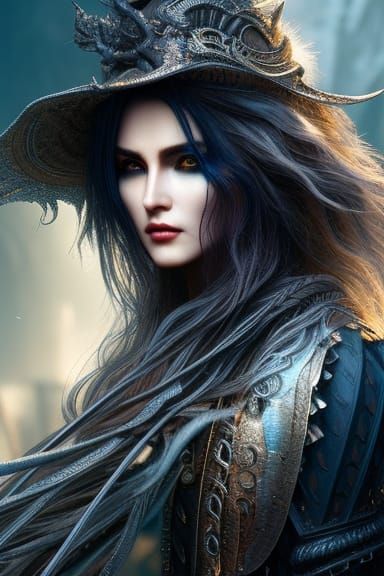 Majestic Witch Portrait in Detailed Fantasy Art Style