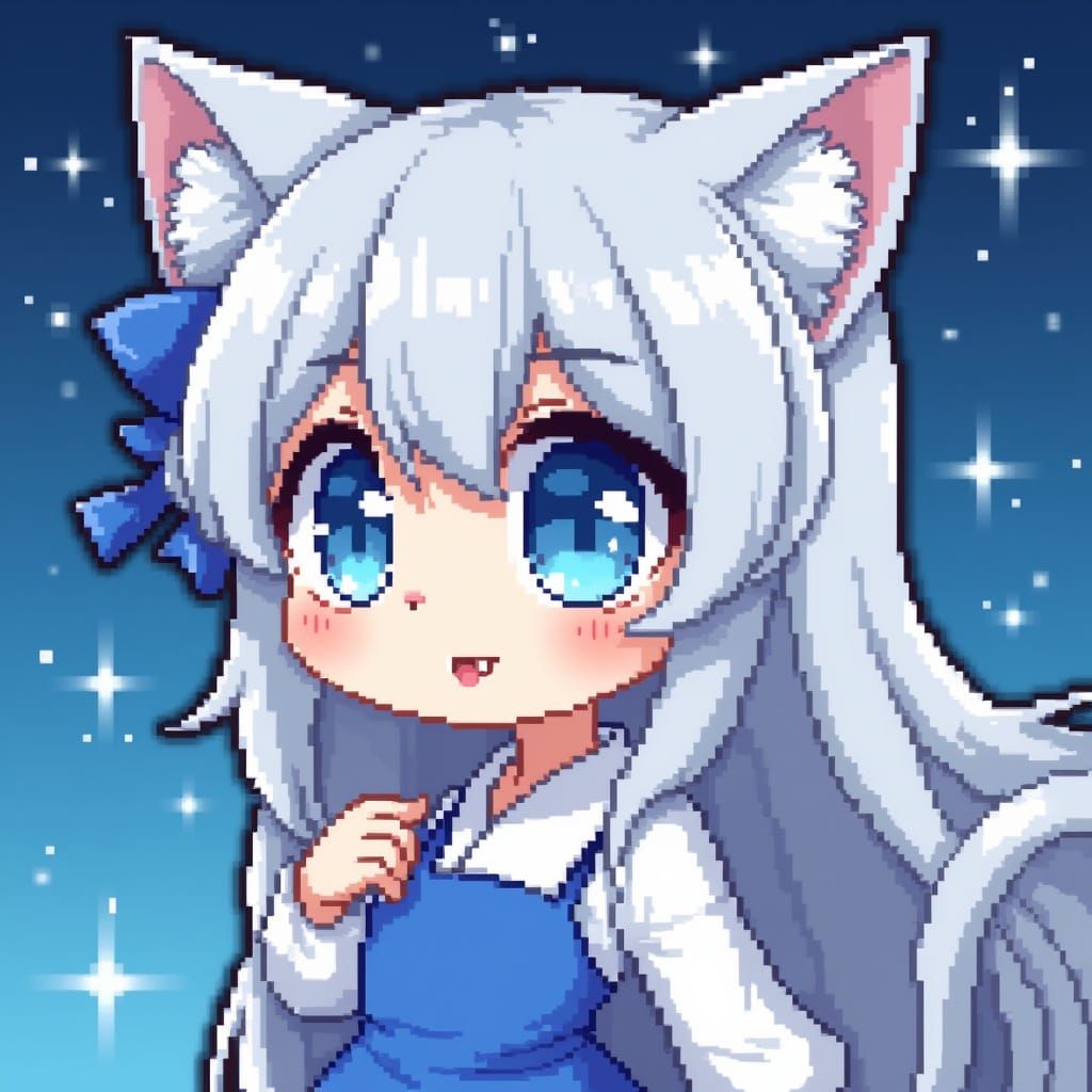 Adorable Chibi Catgirl Profile Picture in 8-Bit Style