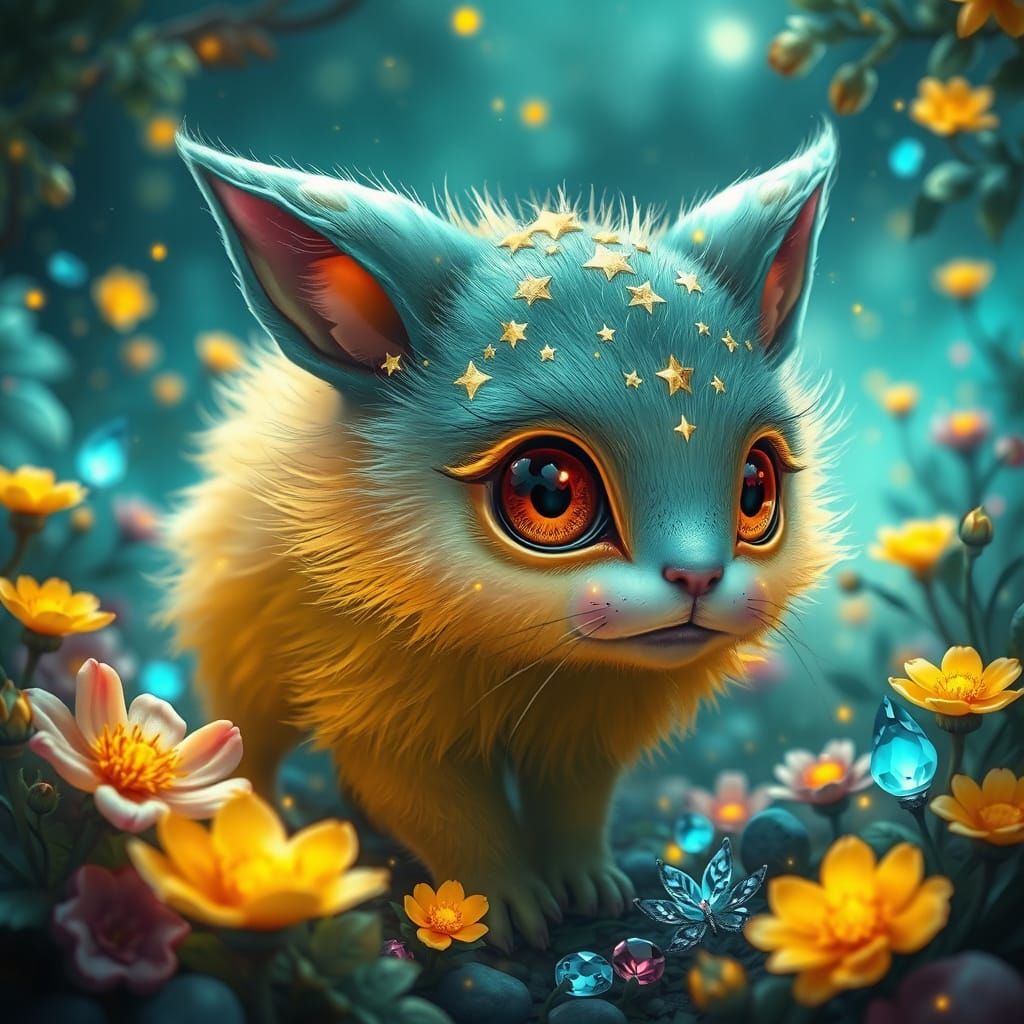 Magical Creature in Vibrant World, Holographic Art