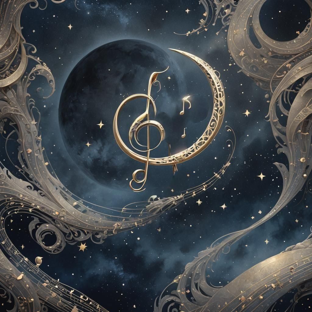 Musical Note with Silver Stars in Fantasy Art