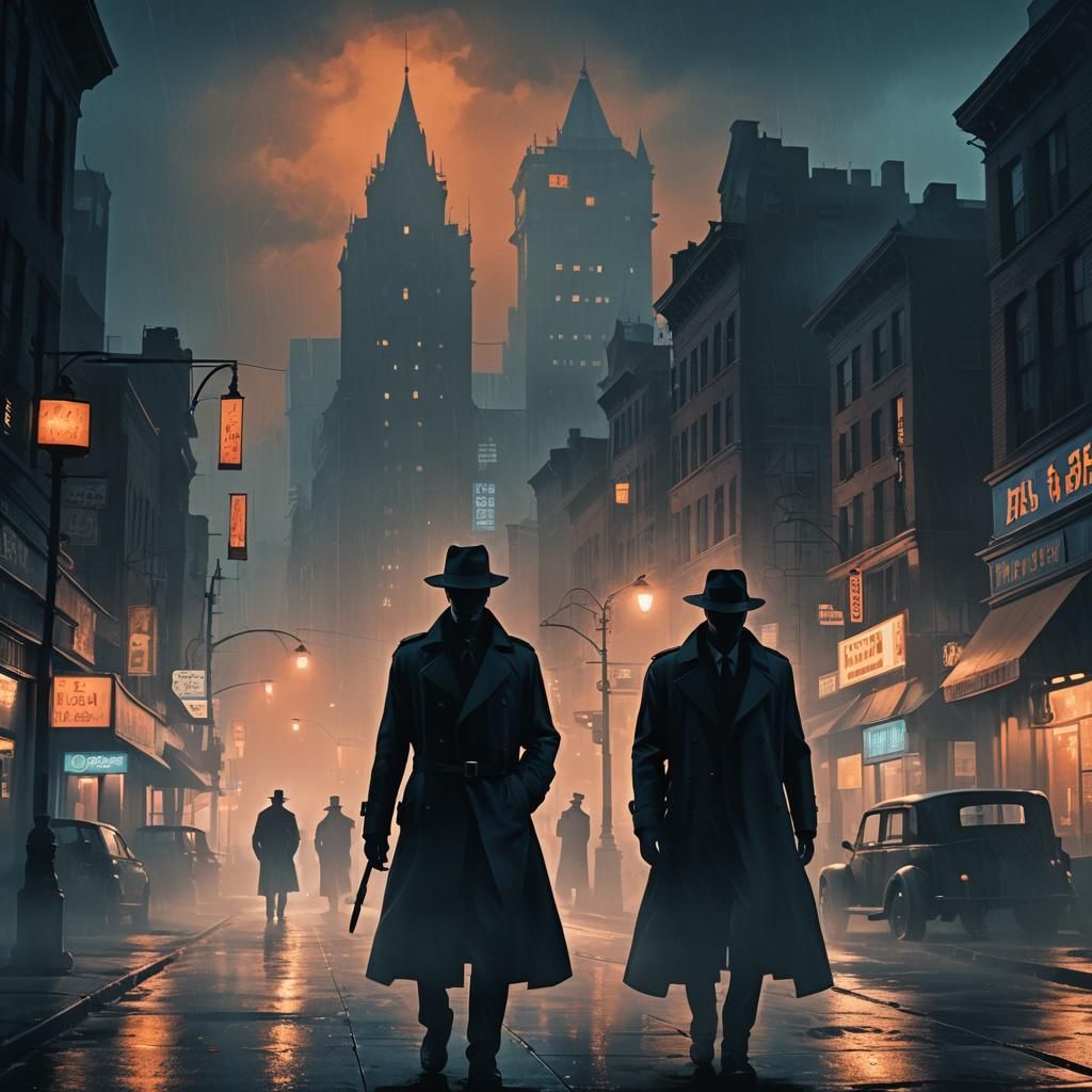 Film Noir Silhouette in Gothic Cityscape