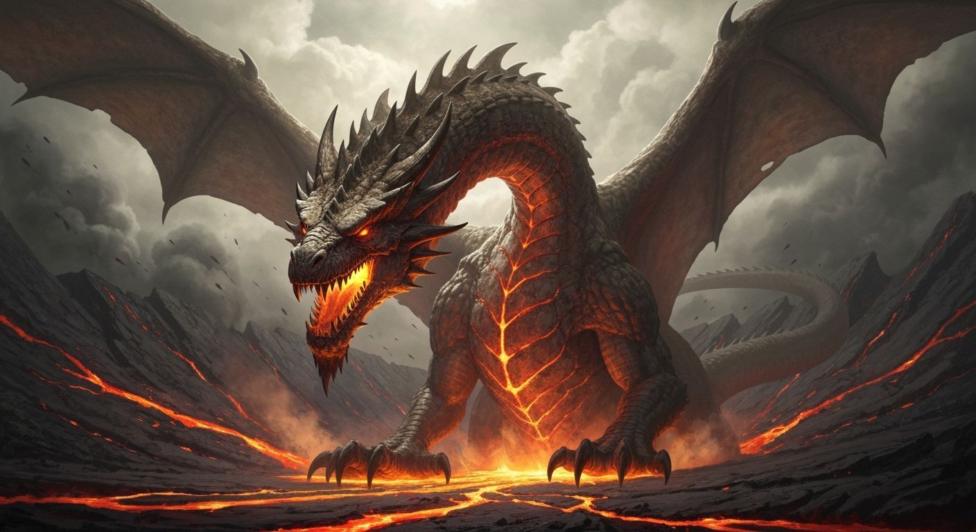 Ancient Dragon Rises From Fiery Volcanic Caldera