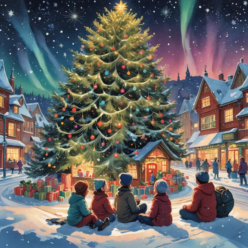 Enchanting Christmas Scene Inspired by Rockwell and Kinkade