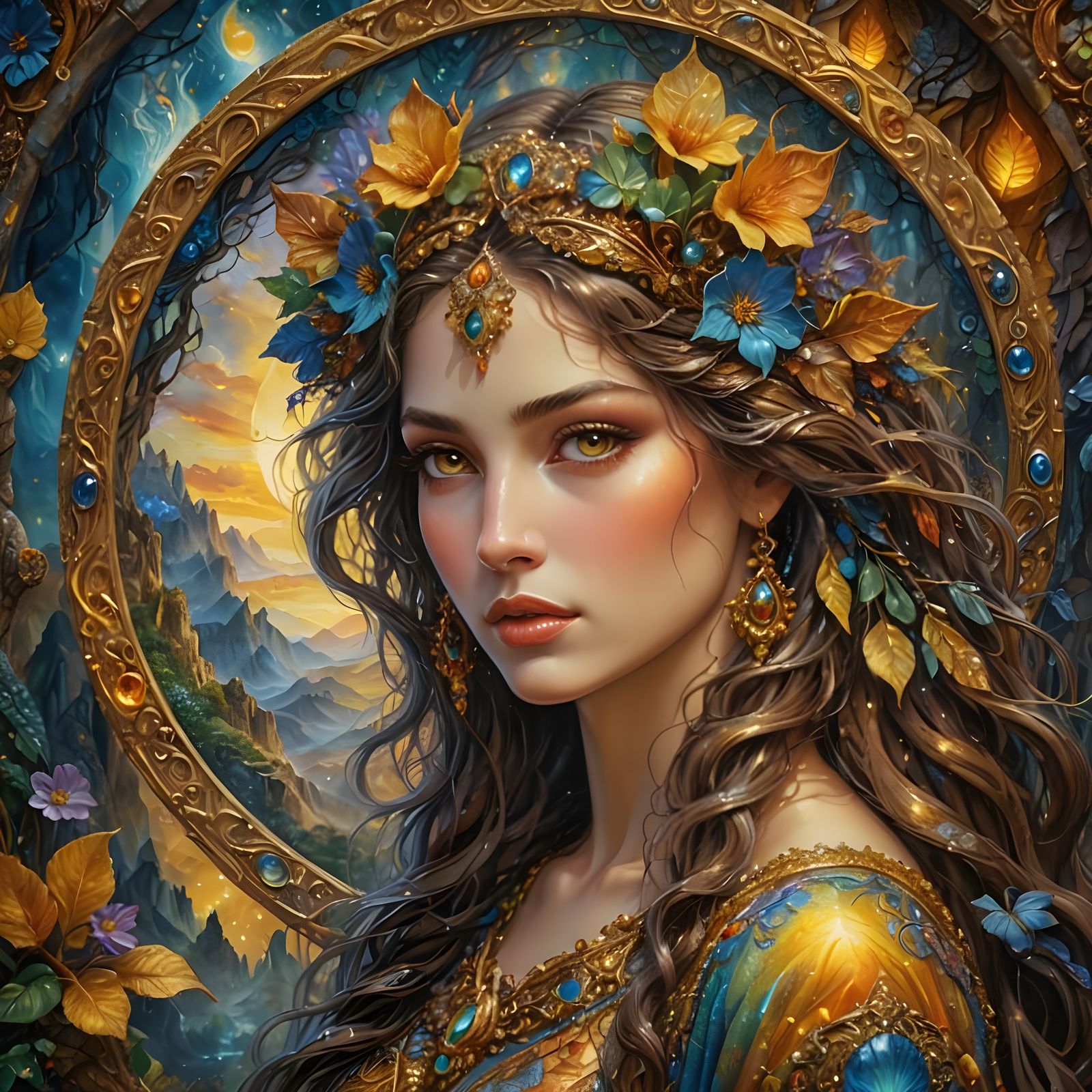 Beautiful Woman with Golden Eyes: Josephine Wall Style