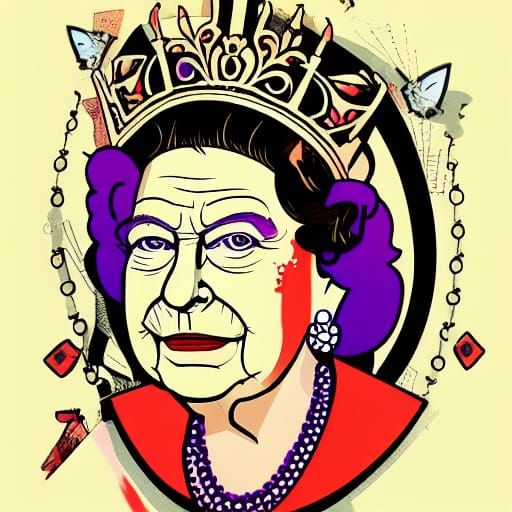 Queen Elizabeth II Portrait in Maximalist Digital Art