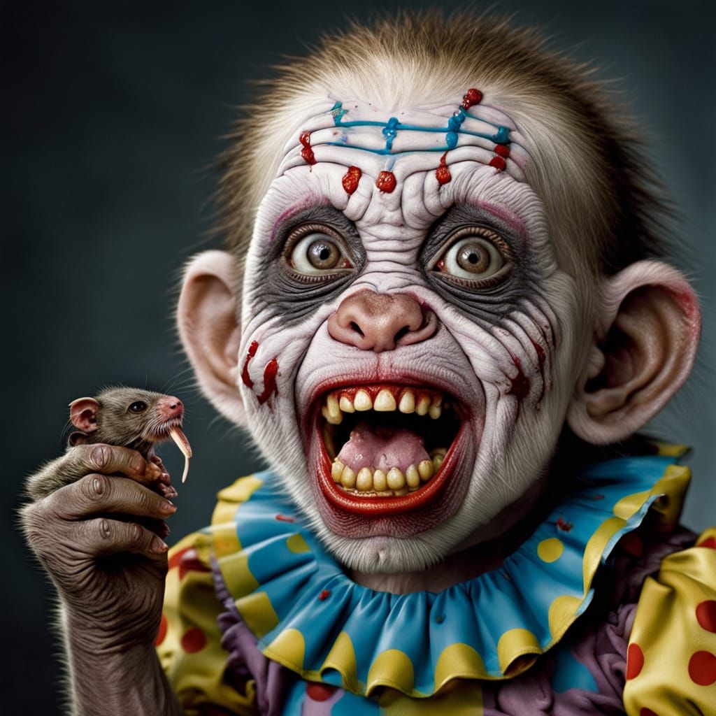 Zombie Monkey Clown Infant Eats Rat Portrait