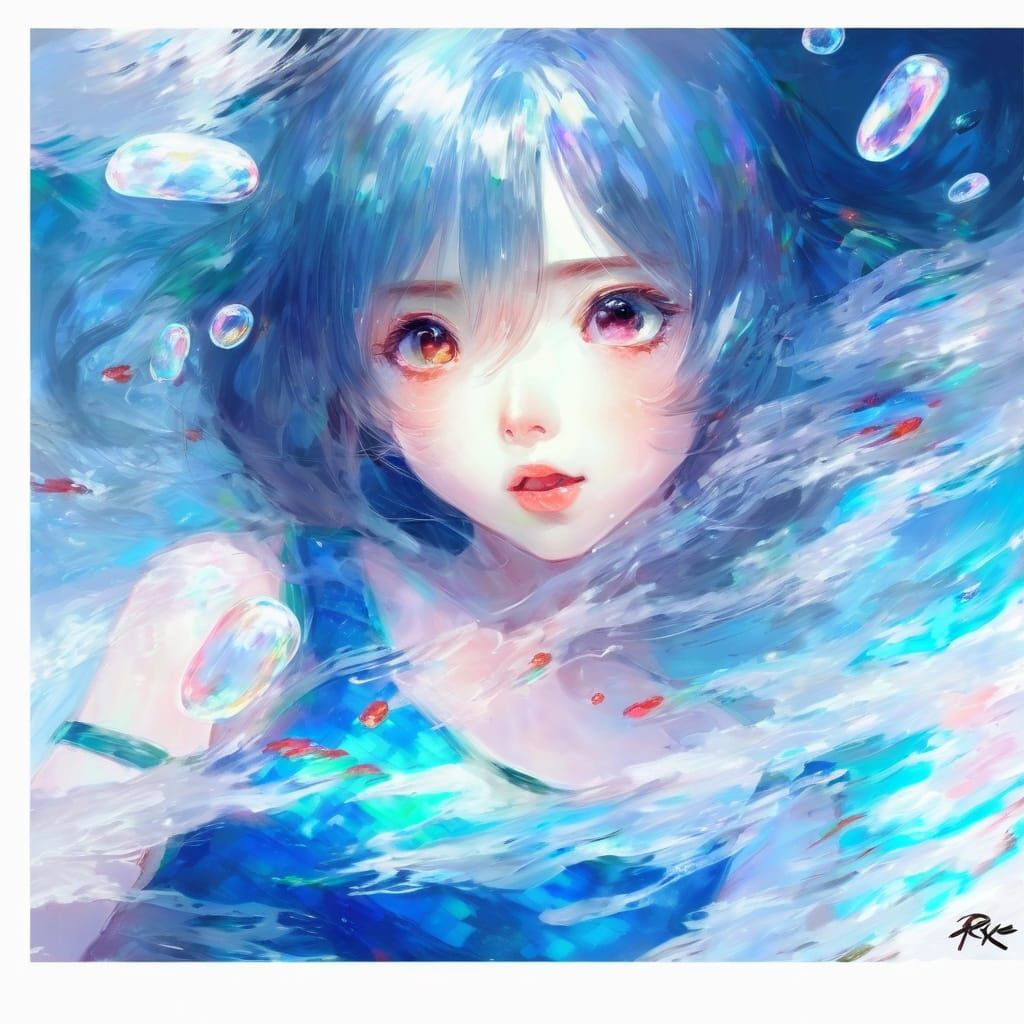 Whimsical Impressionist Portrait with Anime-Inspired Eyes