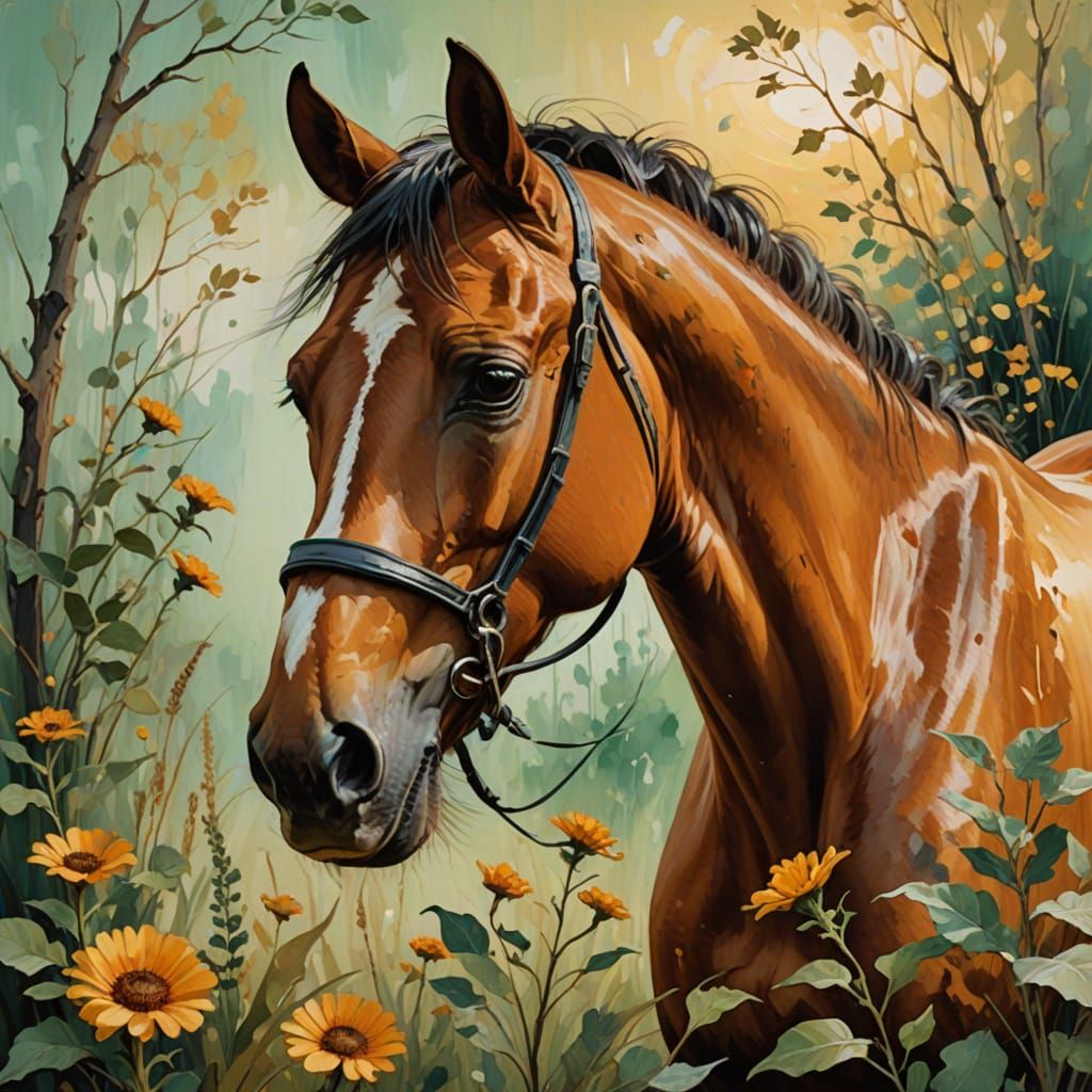 Whimsical Equine Professor in Earthy Oil Painting