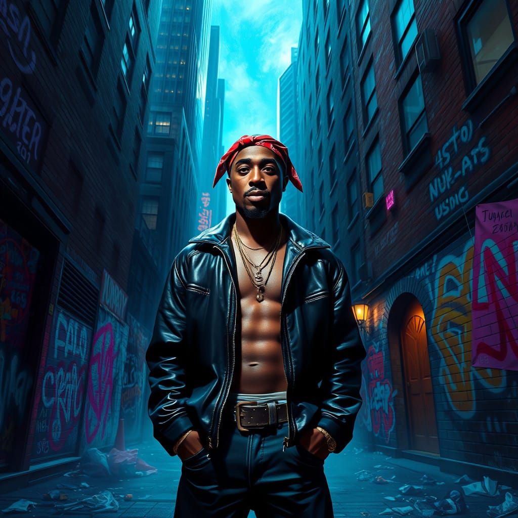 Tupac Makaveli in a Futuristic 90s NYC Alleyway
