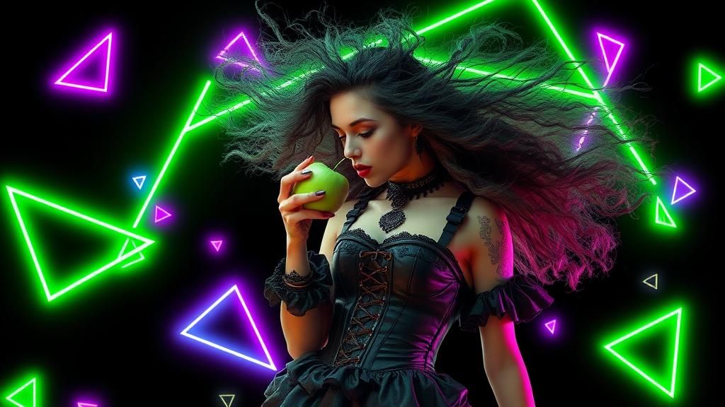 Gothic Steampunk Woman with Apple in Cyberpunk Style