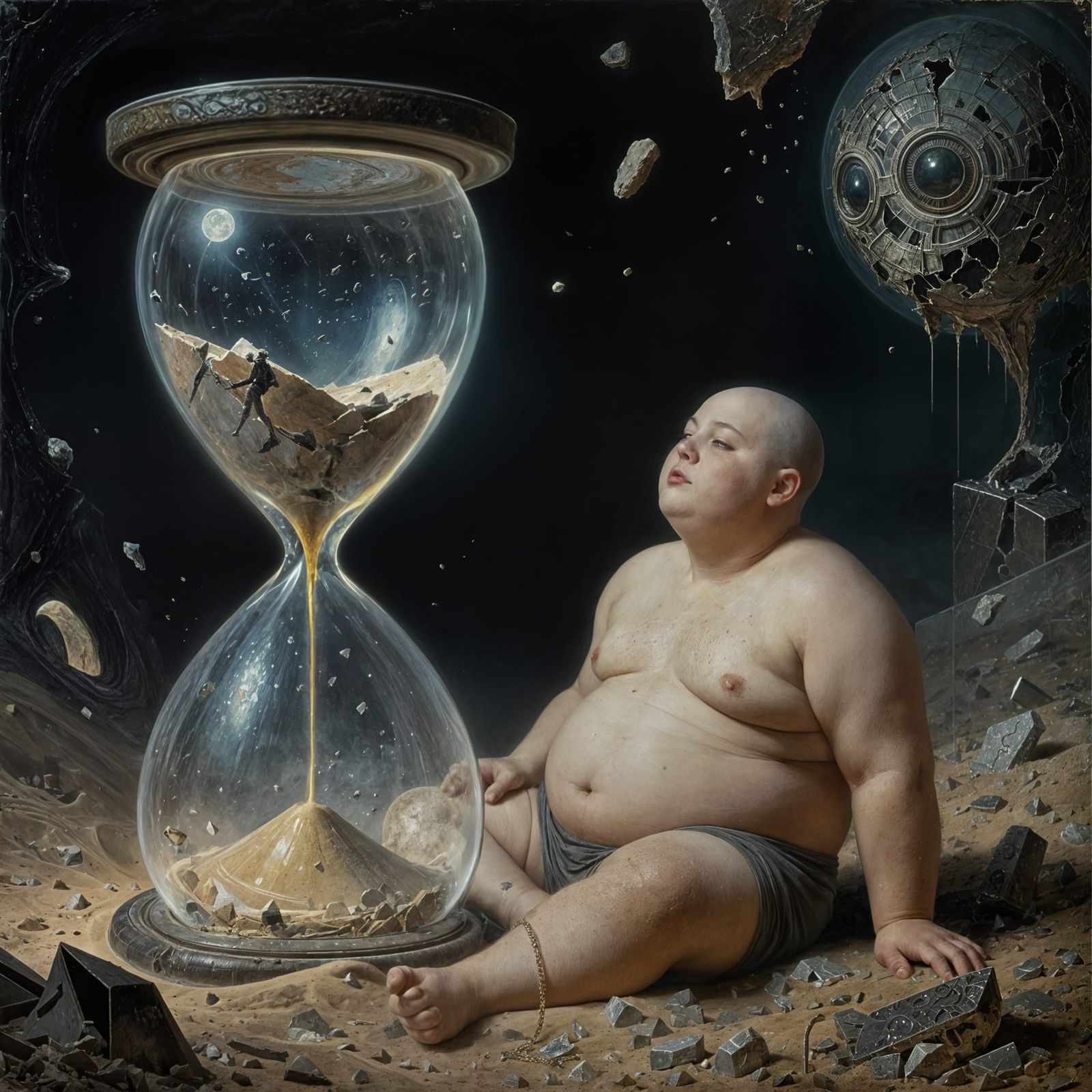 Man Dreams of Crumbling Worlds in Hourglasses