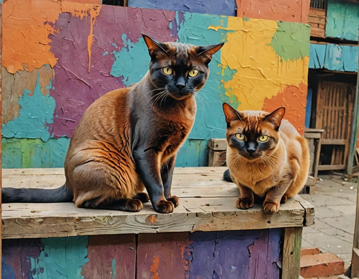 Colorful Burmese Cats in Abstract Art Style